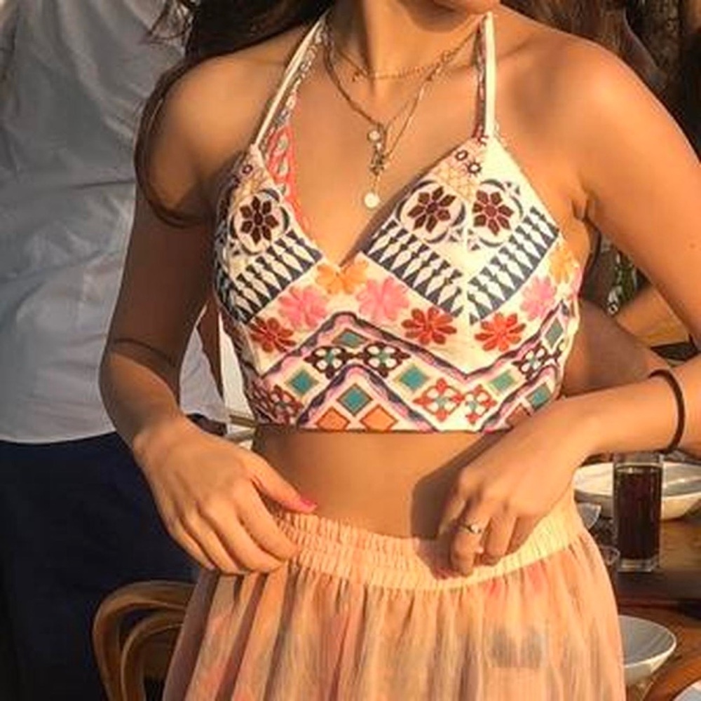 Embroidered halter boho top